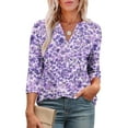 thumbnail image 4 of Njagoc3 Womens Purple Floral Print V - Neck Top, 3/4 Sleeve, Loose Fit, Romantic Spring & Summer Date Night Wear, 4 of 6