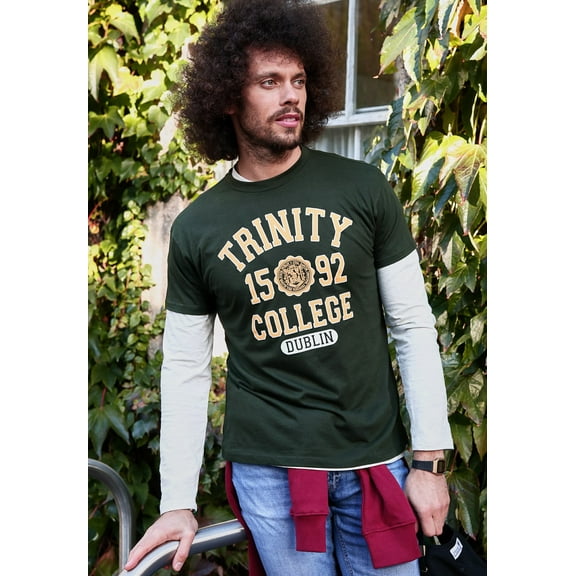 Irish 100% Cotton T-Shirt Trinity College Dublin 1592 Official Collection Bottle/ Mustard Green