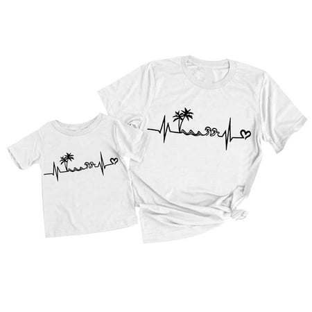 

ZIZOCWA Matching Sets Matching Christmas Family Pajamas Women Summer Casual Solid Color O Neck Print Parent Child Shirt Short Sleeve Mommy And Me T Shirt Top Adult Matching Pajamas Family