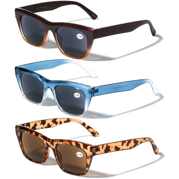 3 Pairs Fully Magnified Women Reading Sunglasses - Bold Vintage Retro Fashion Outdoor Readers 1.00