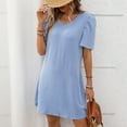 thumbnail image 2 of Zpanxa Striped Puff Sleeve Dress Women's Casual Round Neck Short Sleeve Smocked Dress, 2 of 8