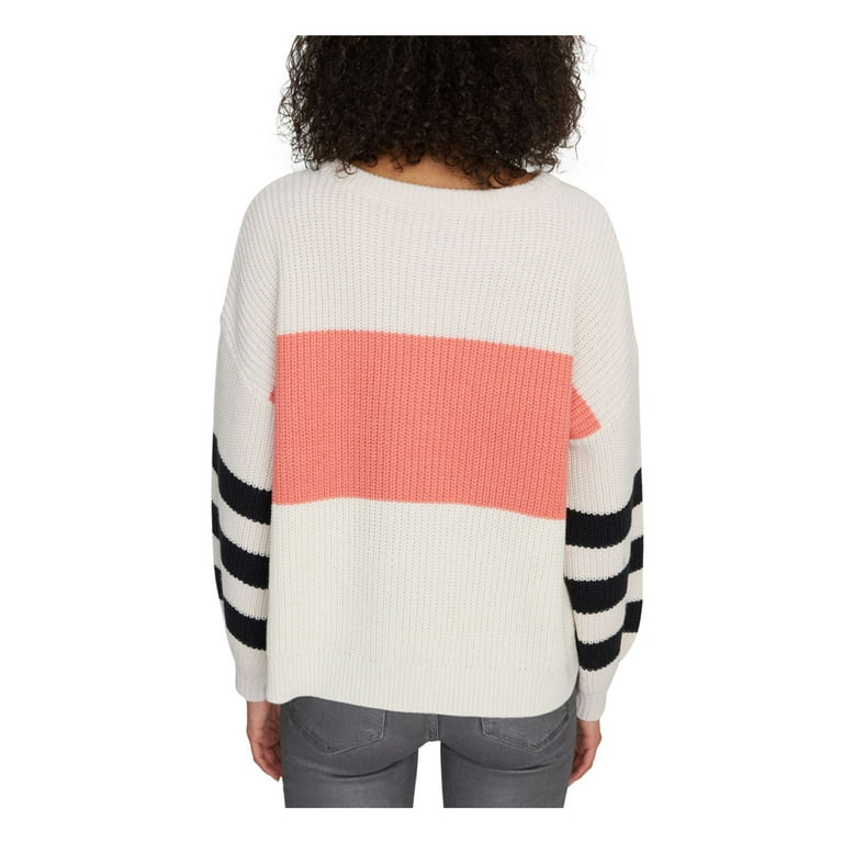 Sanctuary Womens Striped Cropp Crewneck Sweater Pink S
