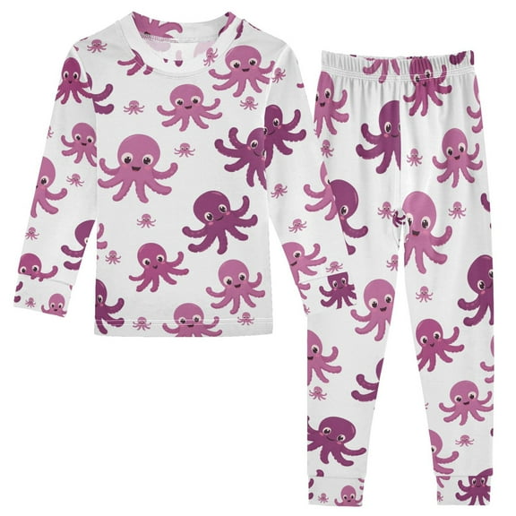 joogoo Cute Octopus Cartoon 2 Piece Long Sleeve Tee and Pants Cotton Pajama Set 5Y