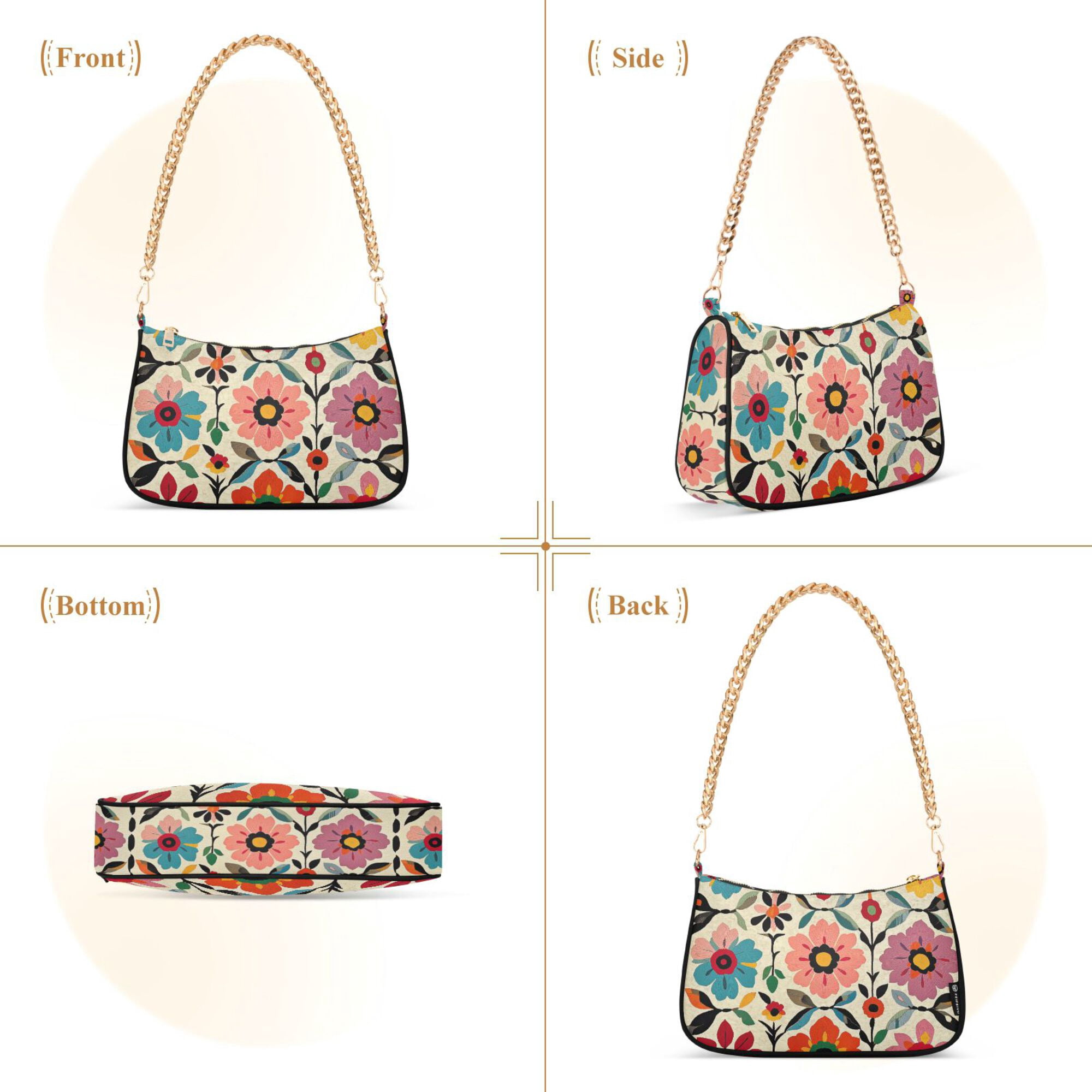 FORMRS Womens Shoulder Bag with Chain Strap Clutch Purse Cute Tote Handbag, Colorful Flowers