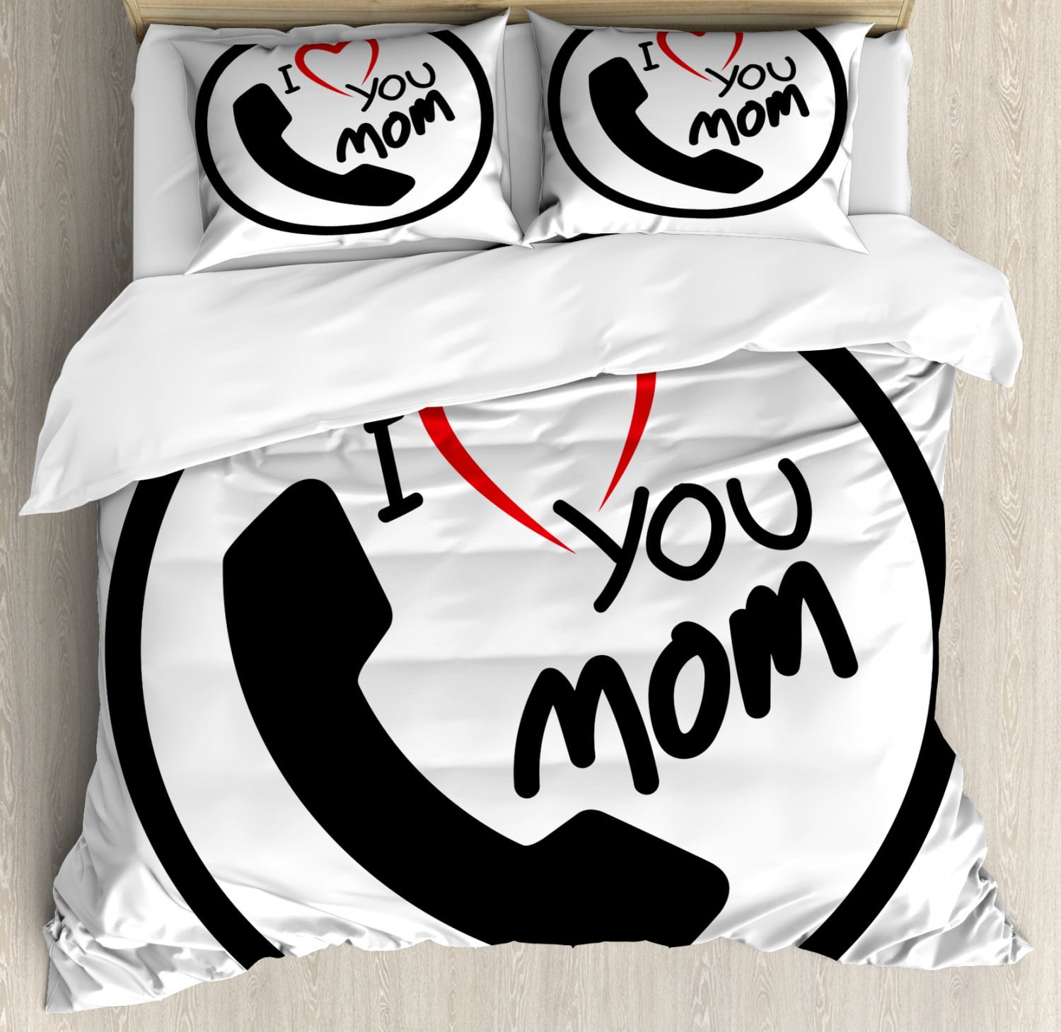 Feeff Call Mom Duvet Cover Set Queen Size, Phone Motif with Circular Frame ...