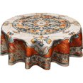 thumbnail image 1 of Boho Orange Round Tablecloth 60 Inch Antique Ethnic Decorative Wrinkle Heat Resistant Table Cloth for Home Kitchen Dining Table Outdoor, 1 of 5