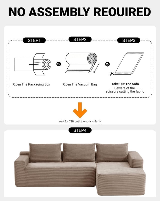 96.9'' Sectional Couches for Living Room, L Shaped Couch with Deep Seat & Throw Pillow, Comfy Corduroy Fabric Compressed Sofa, No Assembly Required