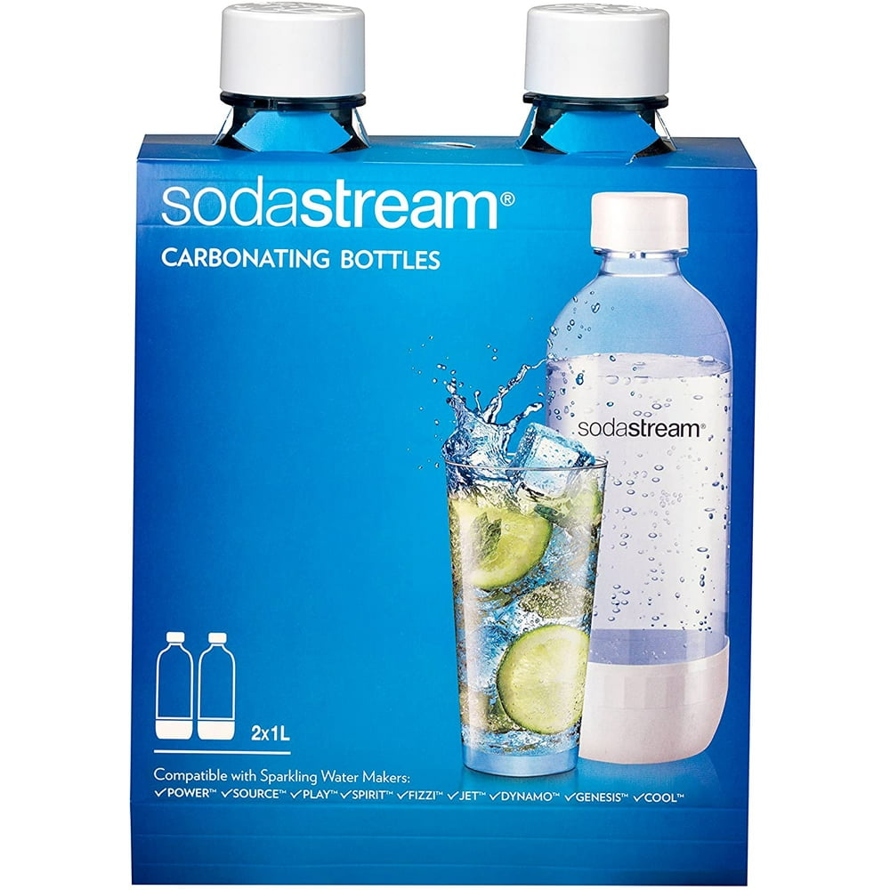 SodaStream 1Liter Dishwasher Safe Classic White Carbonating Bottle, 2