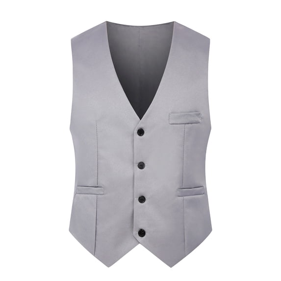 DISHAN Men Waistcoat Solid Color Single-breasted V Neck Sleeveless Spring Vest for Work