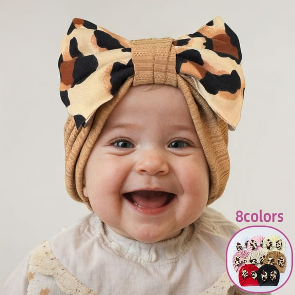 Dalrosia Baby Leopard Bows Turban Knotted Head Wraps, Hair Bows Headbands Stretchy Hair bands for Infant Toddlers Girls