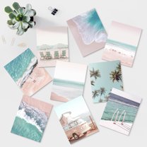 PixonSign Adhesive Canvas Print Wall Art Set - Tropical Blue Ocean Beach Waves Posters - Set of 9 Boho Nature Seaside Rustic Photography Wall Décor for Living Room, Bedroom, Office - 12"x16"