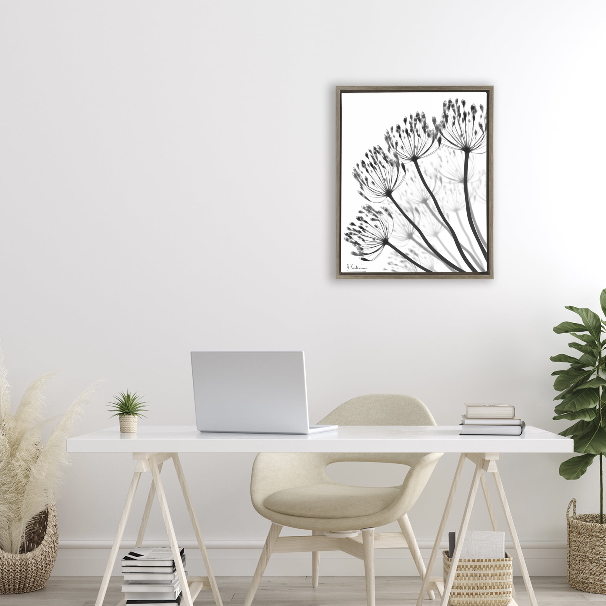 Stupell Industries Floral Fan Dandelions Brown Framed Floater Canvas Wall Art, design by Albert Koetsier