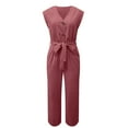 thumbnail image 3 of Border Pants Summer 2024 Europe And America Sleeveless V Neck Jumpsuit Cropped Lace Up Jumpsuit off The Shoulder Jumpsuit Wool Jumpsuit for Women Sequin Jumpsuits And Rompers Fabric Overalls Jumpsuits, 3 of 4