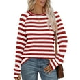 thumbnail image 6 of Kaemgyyd Women Striped Long Sleeve Sweater Causal Oversized Knit Pullover Tops Loose Crewneck Ribbed Fall Clothing with Thumb Hole, 6 of 6