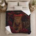 thumbnail image 5 of Leopard Dark Red Floral Garden Regal Wildlife Style, Dramatic Botanical Garden Scene, Warm Flannel Blanket for Cabin and Lodge, Wildlife Lovers Valentine's Day Gift, Botanical Home Decor, 5 of 9
