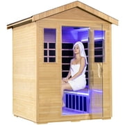 30A Cord Outdoor 4 Person Far Infrared Sauna for Home Spa, Low EMF Wooden Dry Sauna Room with Bluetooth Speakers, LCD Control Panel, Tempered Glass Door, 84.24"x66.6"x51.24"