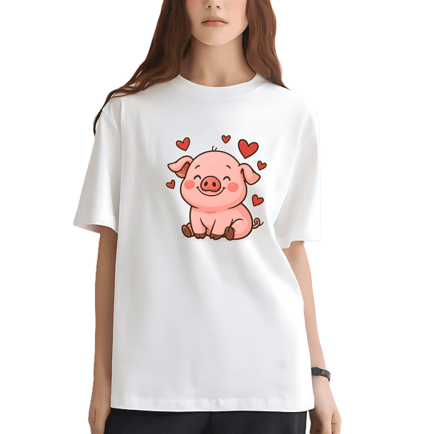 Playera Blanca Camiseta Unisex Puerquito Rosa Corazones