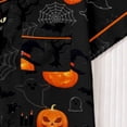 thumbnail image 6 of MEZZALL Women Halloween Pumpkin Print Pajama Set Lapel Collar Button Closure Chest Pocket Short Sleeve Tops With Elastic Waist Shorts Loungewear Sleepwear For Holiday 2 Piece Trendy Pjs, 6 of 9