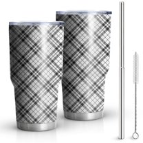 30oz Black White Plaid Checkered Pattern Tumblers Stainless Steel Tumbler with Lid and Straw,Vacuum Insulated Double Wall Travel Tumbler Cups Mug with Cleaning Brush for Coffee,Tea