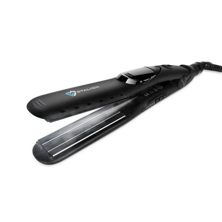 Stalion Steam Hair Straightener Tourmaline Ceramic Flat Iron Professional Performance Styler for all Hair Types (Black 1”