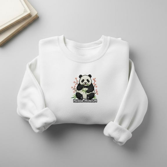 Panda Embroidered Sweatshirt: Cherry Blossoms, Panda-monium Crewneck or Hoodie