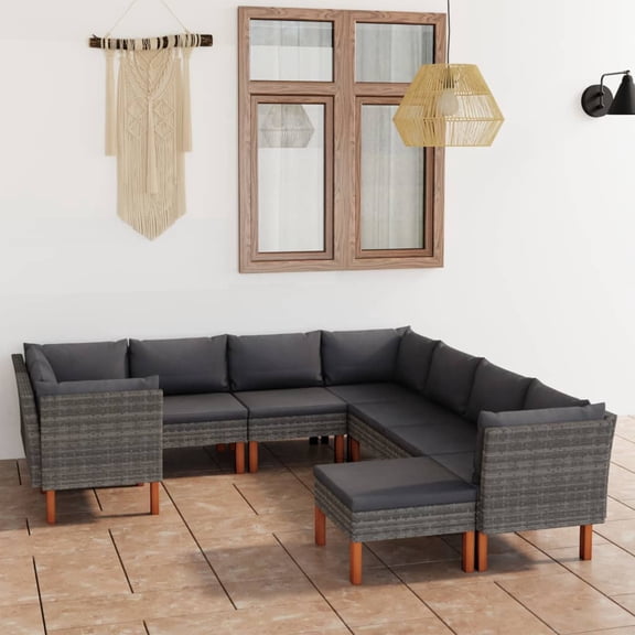 vidaXL Garden Lounge Set Grey PE rattan Large Modular