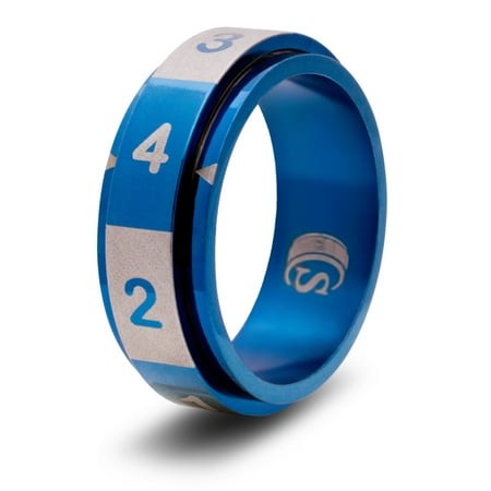 CritSuccess d4 Dice Ring with 4 sided Die Spinner (Size 11 - Stainless Steel - Blue)