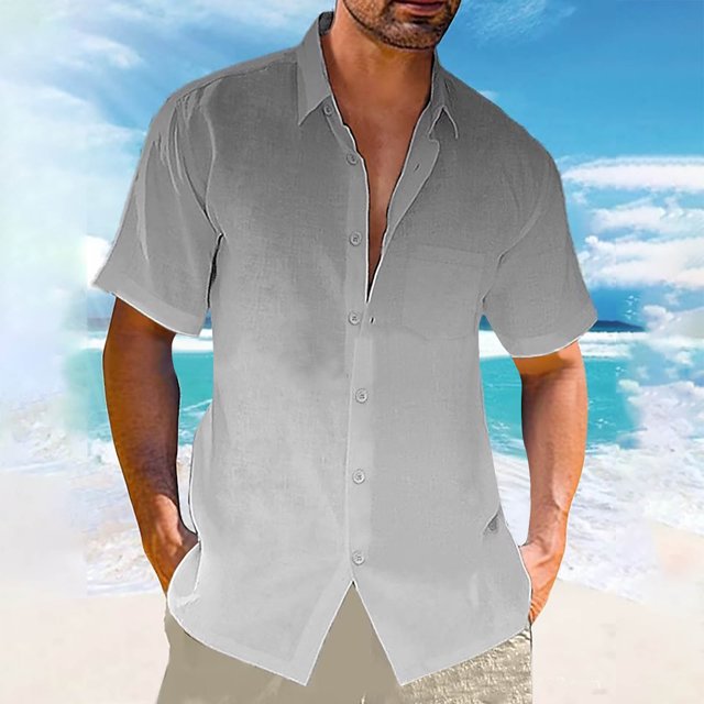Mefallenssiah Chemise Dégradée pour Hommes en Lin à Manches Courtes avec Poche à Revers Cardigan Décontracté de Plage