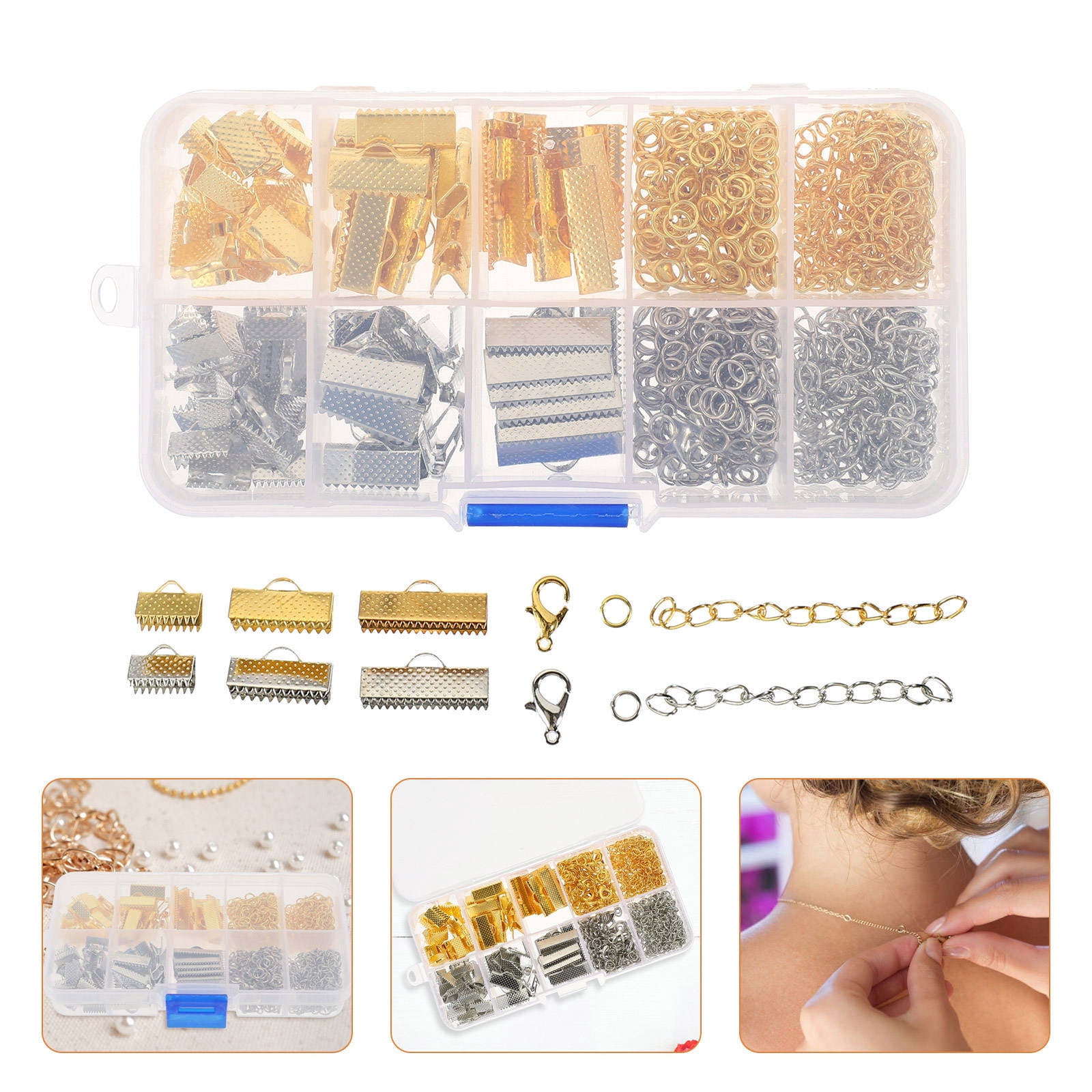 FELTECHELECTR DIY Jewelry Clamps Pinch Crimp Ends Assorted Color for Bracelet Necklace Making