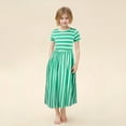 thumbnail image 2 of MNCEKFOD Girls Summer Dress 2025 New Trendy Striped Print Short Sleeve Toddler Ankle Length Breathable Relaxed Fit Dress Green 9-10 Y, 2 of 7