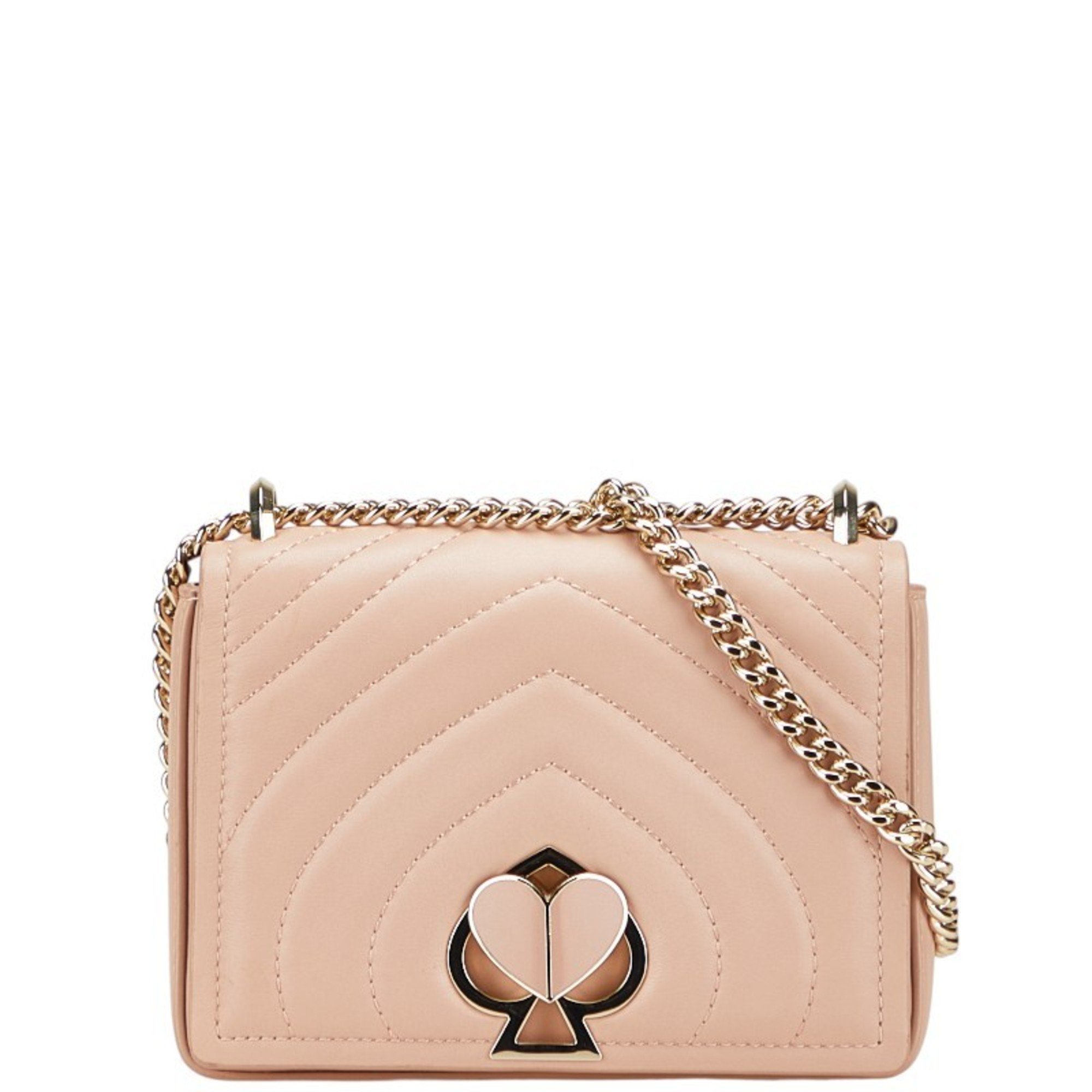Pre-Owned Kate Spade Nicola Amelia Small Chain Shoulder Bag in Pink Beige Lambskin.