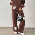thumbnail image 5 of Arlun Womens Embroidery Flowers Crochet Sweater Pants Casual High Waisted Boho Straight Leg Knit Beach Loungewear Pants Winter Soft Stretch Comfort Warm Trousers Coffee S, 5 of 7