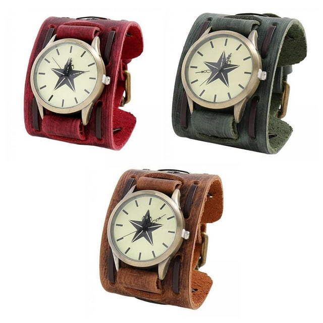 reloj de pulsera,Reloj vintage Reloj de pulsera estilo punk,Pulsera de reloj de pulsera antigua de moda,Reloj de pulsera de correa ancha retro,Brazaletes de cuero PU Big Dial Regalo jinwen reloj de pulsera