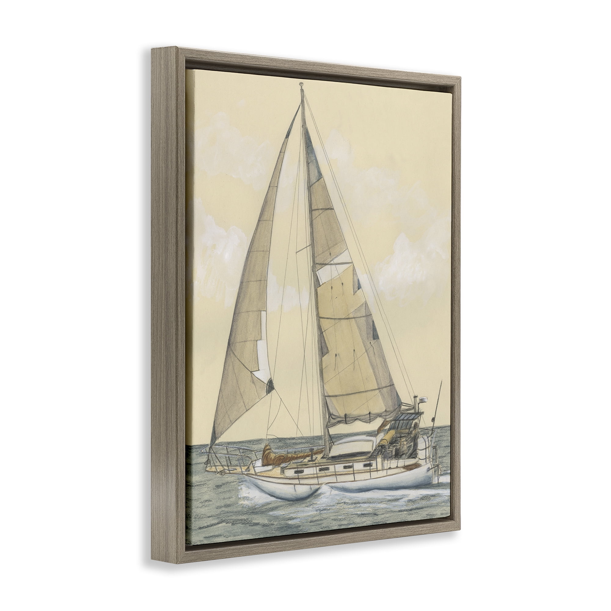 Stupell Industries Detailed Sailboat View Transportation Painting Brown Floater Framed Canvas Art Print Wall Art, 25 x 31