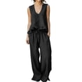 thumbnail image 2 of Cagogo Women's 2 Piece Outfits Sleeveless Tank Top Wide Leg Pants Set Casual Boho Beach Summer Loose V Neck Tops Flowy Pants Lounge Travel Matching Tracksuits, Black 2XL, 2 of 9