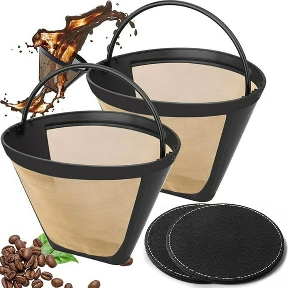 GMZW Reusable Coffee Filters 4 for Permanent Filter for Ninja Coffee Maker for Cuisinart Filter Basket Replacement (2 Coffee Filters and 2 Coffee Coasters)
