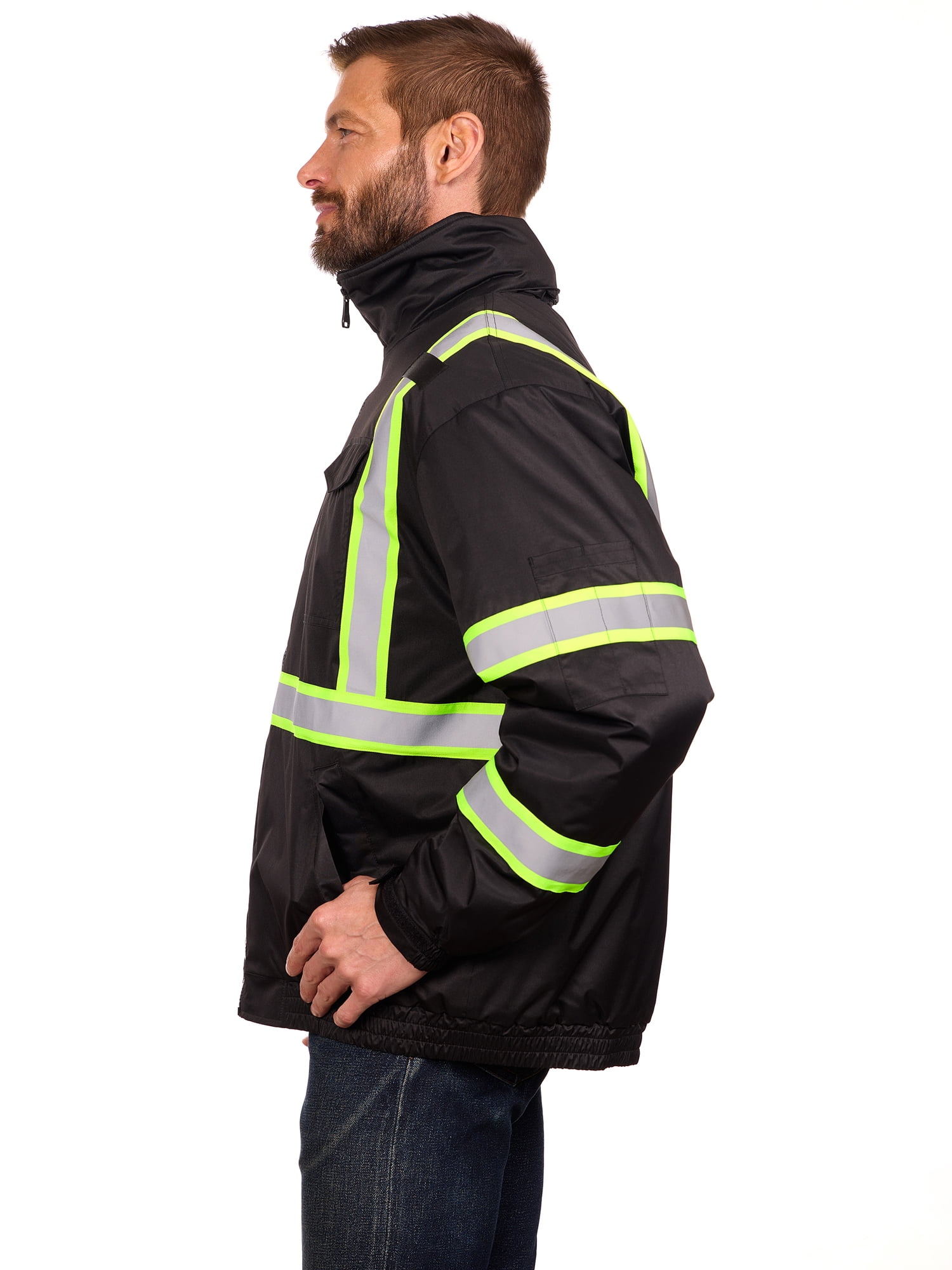 Bass Creek Outfitters Men's Oxford Insulated Safety Work Jacket with Hidden Hood, Sizes S-3XL