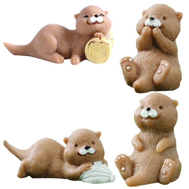BRIGHTFUFU 4 figuras de nutria en miniatura de resina para decoración de tartas, terrarios y manualidades.