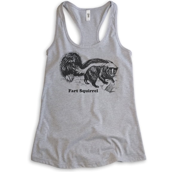 Fart Squirrel Tank Top, Ladies Racerback Tank Top, Funny Animal Tank, Animal Name Tank, Skunk Tank, Heather Gray, Large