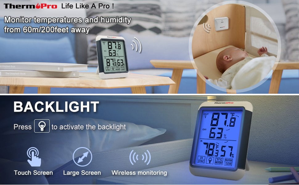 ThermoPro TP65 Digital Wireless Hygrometer Indoor Outdoor Thermometer Wireless Temperature and Humidity