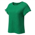 thumbnail image 2 of Blusas de Verano para Mujer, Camisetas de Cuello Redondo y Corta, Camisas de Trabajo Informales con Textura, Blusas Holgadas Verde M, 2 of 7