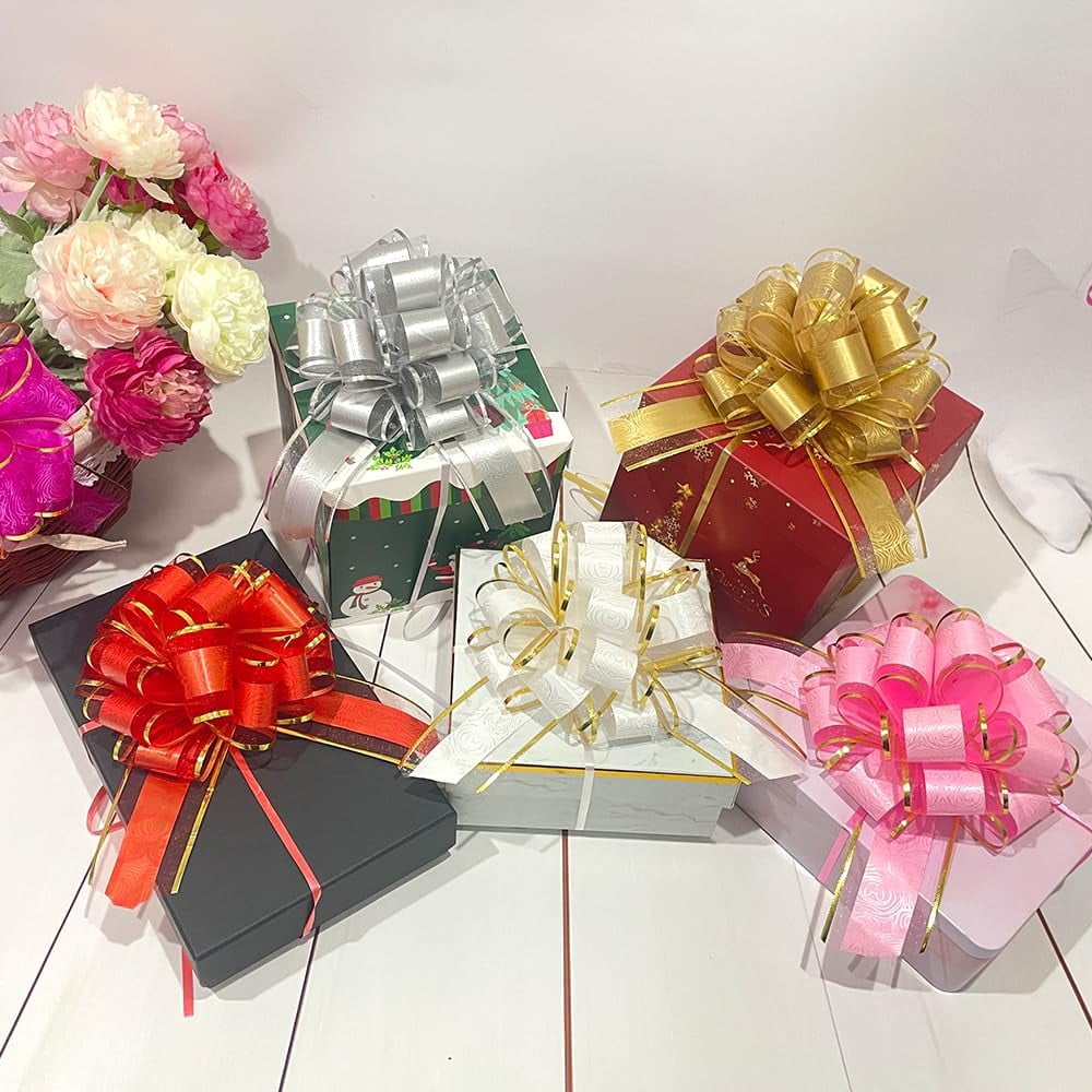 Pull Bows for Gift Wrapping,6 PCS Gold Gift Bow,6 inches Bow for Gift Basket,Gift Wedding Ribbon Bows for Wrapping Boxes or Flower Decorations(Gold)