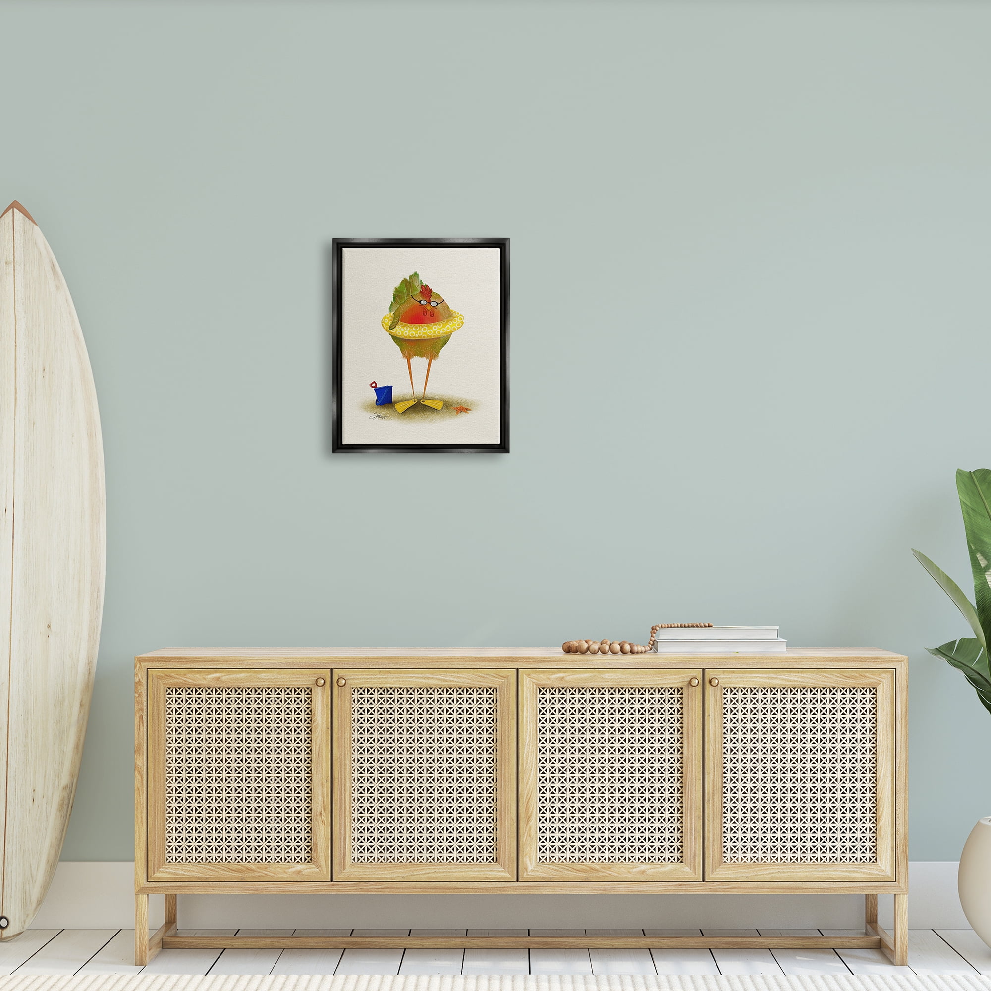 Stupell Fun Whimsical Bird Beach Tube Landscape Painting Black Floater Framed Art Print Wall Art