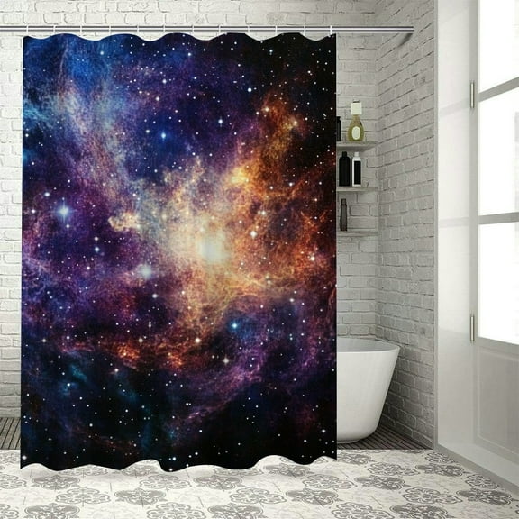 Patifu Star Galaxy Space Washable Shower Curtain Set 100% Polyester Bathroom Curtain with Hooks 36"x72
