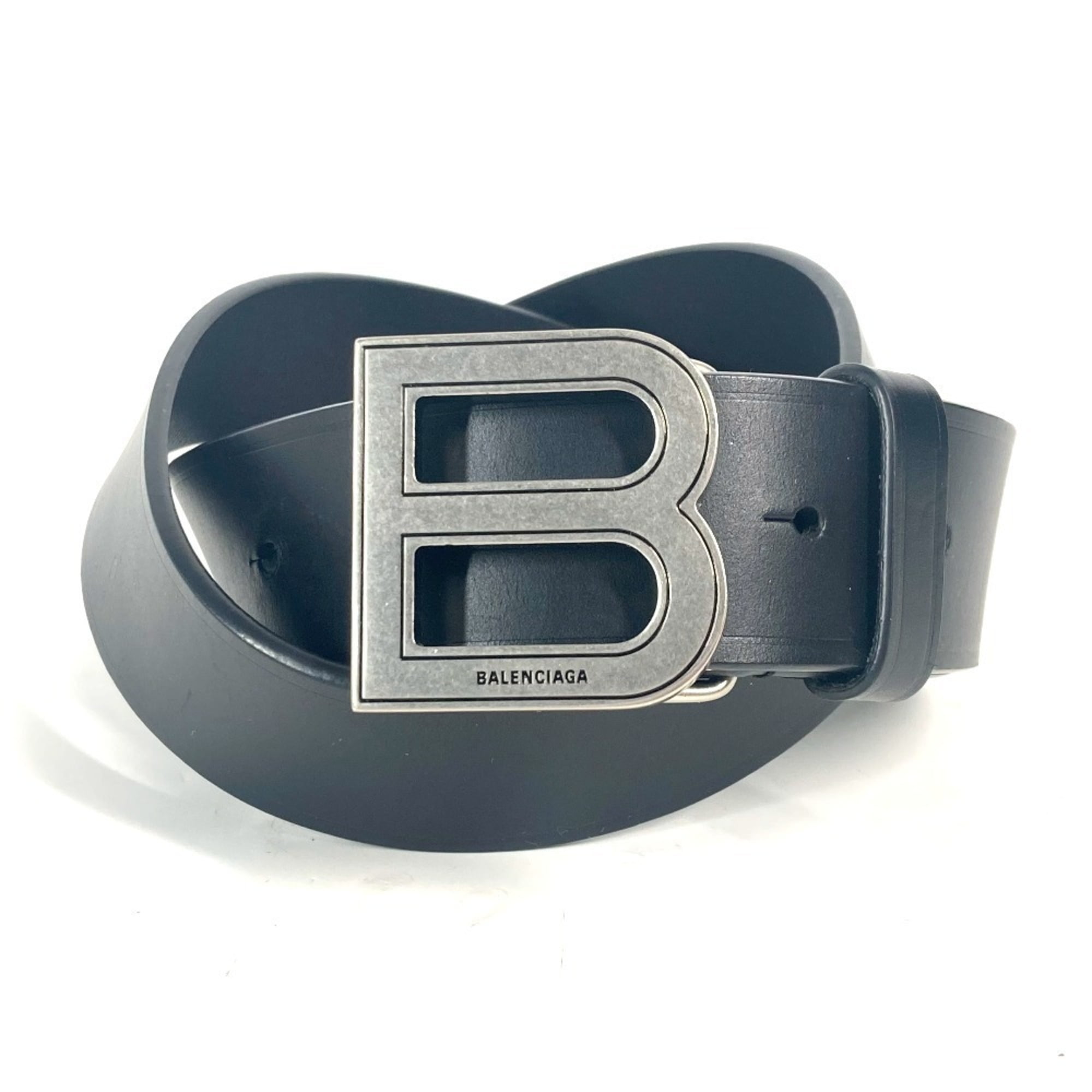 BALENCIAGA 655956 B Buckle Accessory Belt Leather Men Women Black Pre-Owned BALENCIAGA 655956 B Buckle Accessory Belt Leather  main image 2