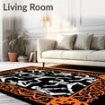 thumbnail image 2 of ODIKA 2'x3' Machine Washable Non-Slip Area Rug, Spooky Skeleton Dance Circular With Pumpkin Vine Border High Traffic Rug, Black, 729708, 2 of 7