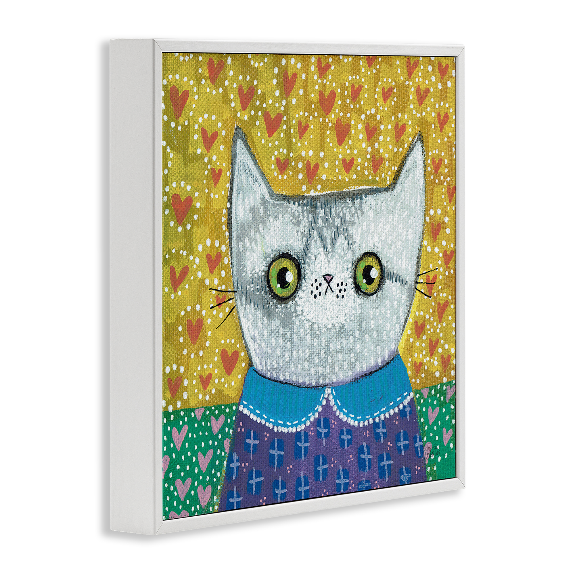 Stupell Industries Kitten with Fun Patterns Animals & Insects Painting White Framed Art Print Wall Art, 24 x 24