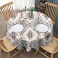 thumbnail image 3 of Round Waterproof Tablecloth 60×60 Inch, Boho Style Reusable Indoor/Outdoor Durable Table Cover for Party Kitchen Dinner Room Decor, 3 of 6