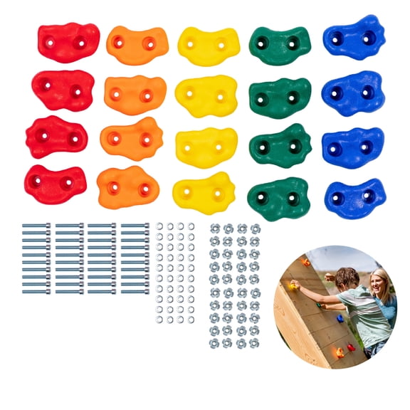 Squirrel Products 20 Extra Large Deluxe Rock Climbing Holds with Mounting Hardware - DIY Rock Wall Comes with Mounting Hardware - Ages 3