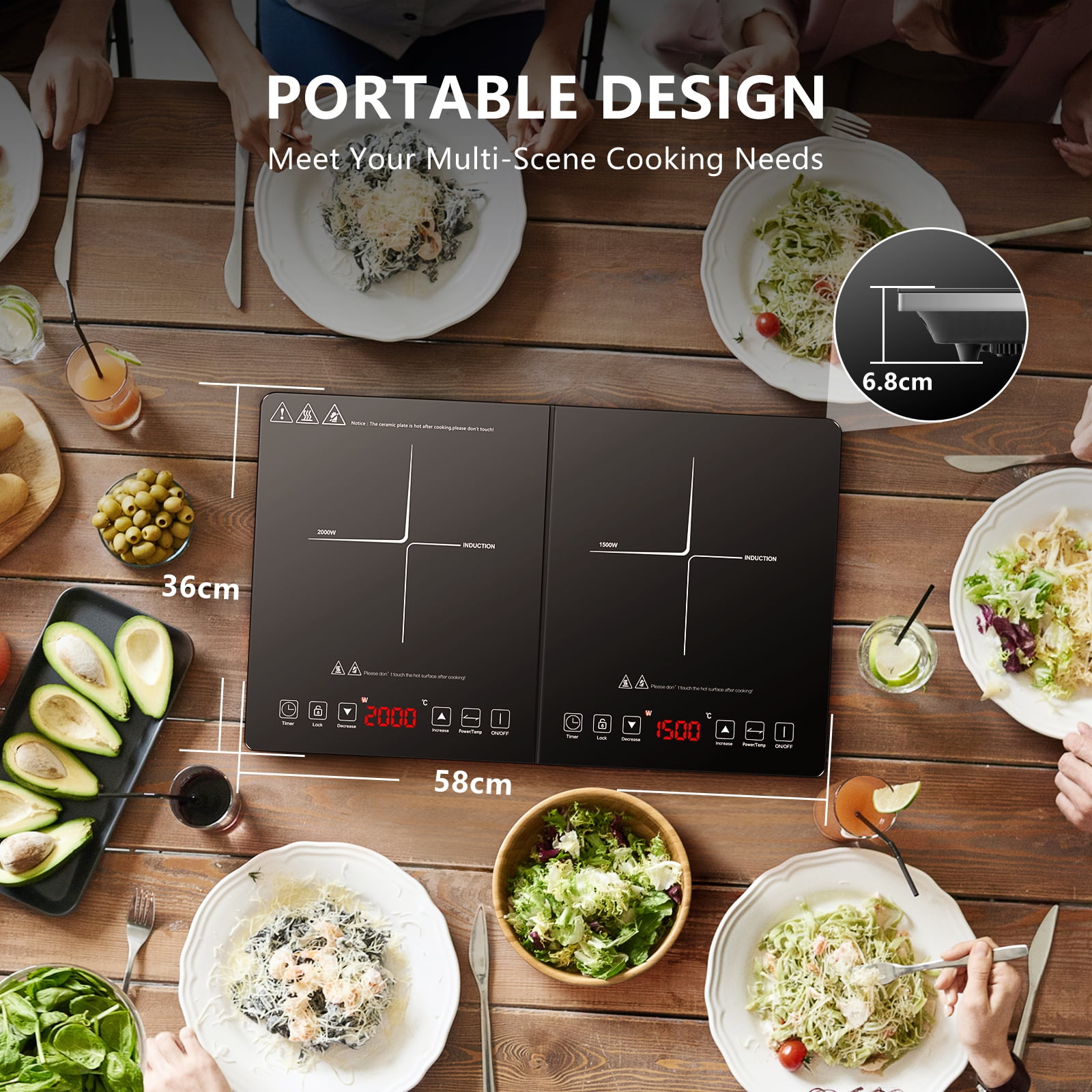 Sunmaki Double Induction Cooktop Portable Electric Stove 2 Burners Electric Cooktops 1800W, 10 Temperature & Power Levels